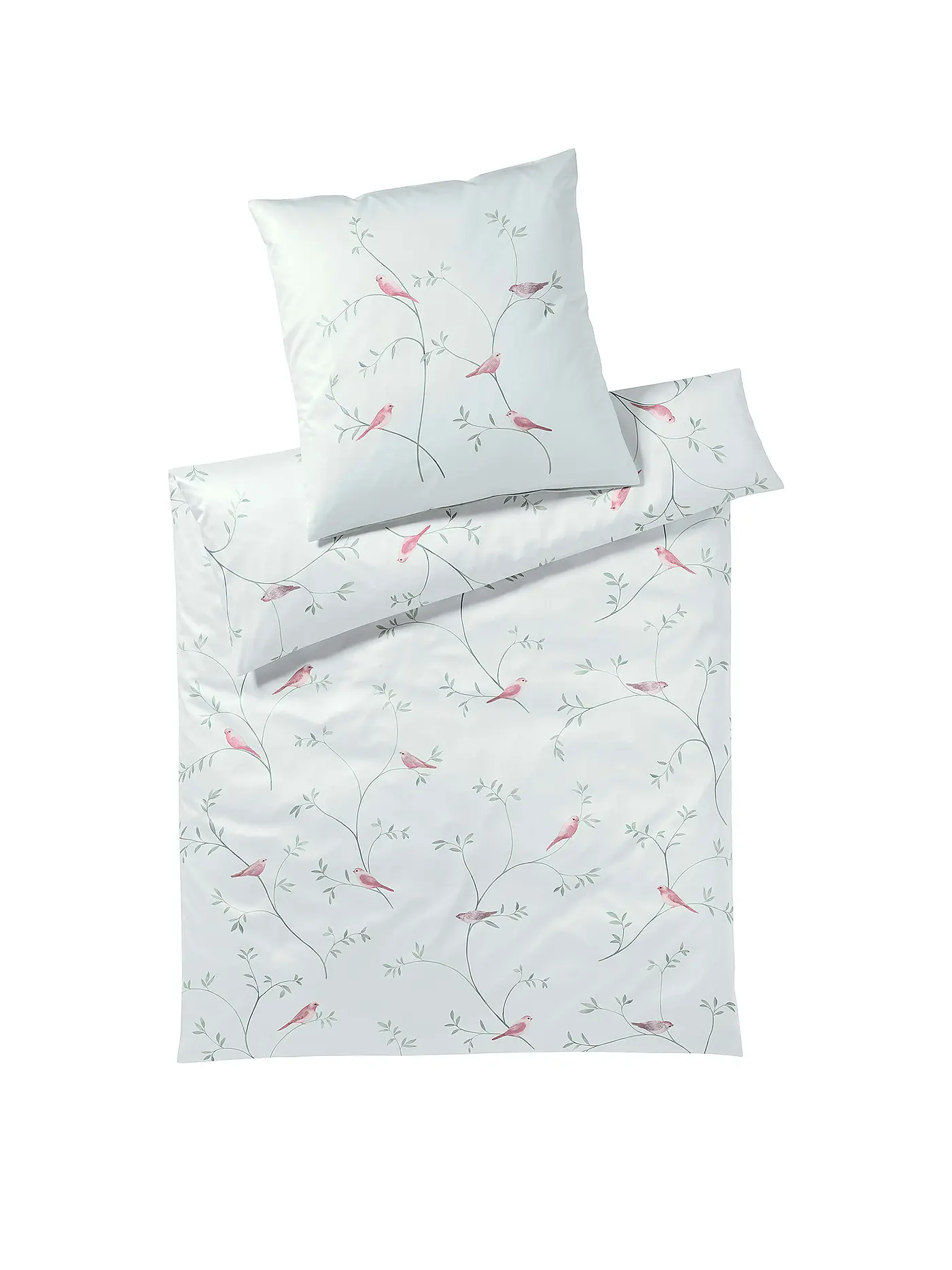ELEGANTE | Satin Bettwäsche 70x90cm/140x200cm Garden Love Weiss | hellgrün